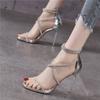 Sexy Fashion Rhinestone Thin Heel Open-toe Rear Zipper Sandals Women's 2025 Summer European and American Thin Diamond Waterproof Table High Heels