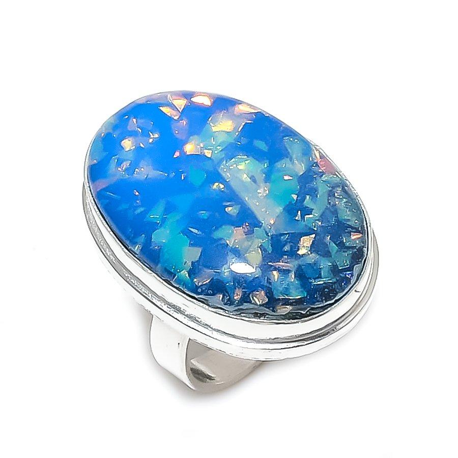Blue Triplet Opal Gemstone 925 Sterling Silver Jewelry Ring Size 8