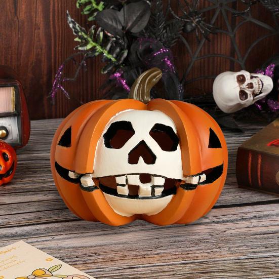 Хэллоуин Статуэтка Тыквы Жуткая Скульптура Тыквы Черепа Смола Настольное Украшение для Обеденного Стола Гостиной Офисной Полки Декор