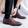 2026 New Men Leather Shoes Formal Elegant Dress Shoes Lace Up Man Casual Footwear Original Pointed Versatile Small Leather Shoes