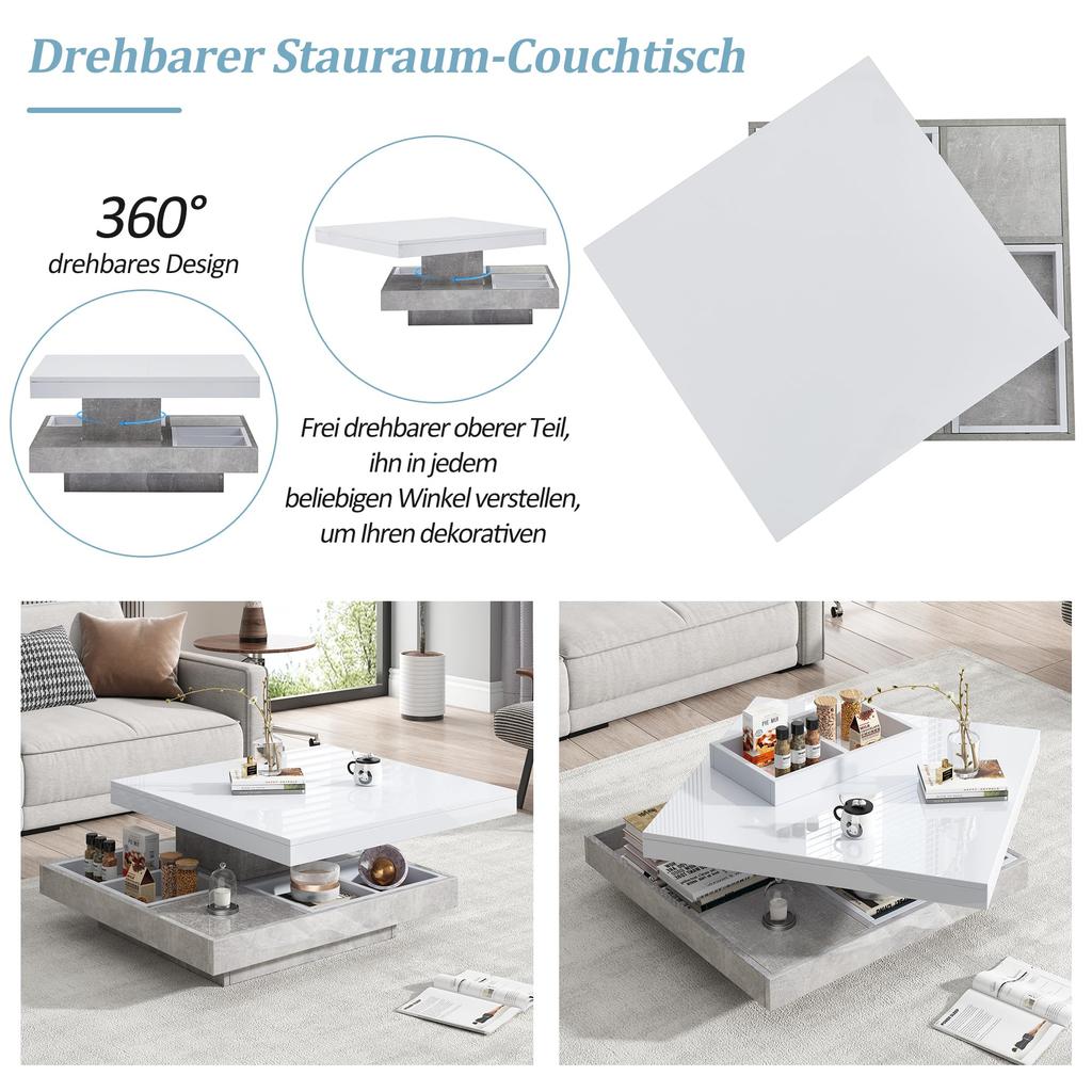 Квадратный вращающийся современный журнальный столик со скрытым отделением для хранения, креативный диванный столик, кофейный столик, центральный столик для дома, офиса, белый и мраморный