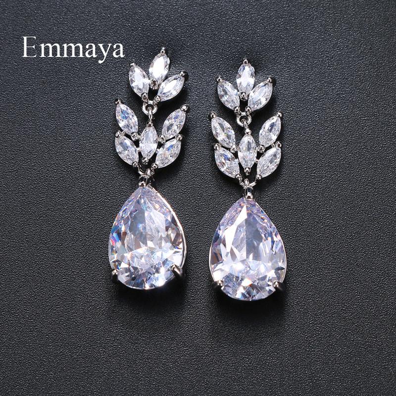 Emmaya Fashion Simple Charm AAA Cubic Zircon Three Colors Plant Shape Earrings for Women Wedding Travel Jewelry Gift