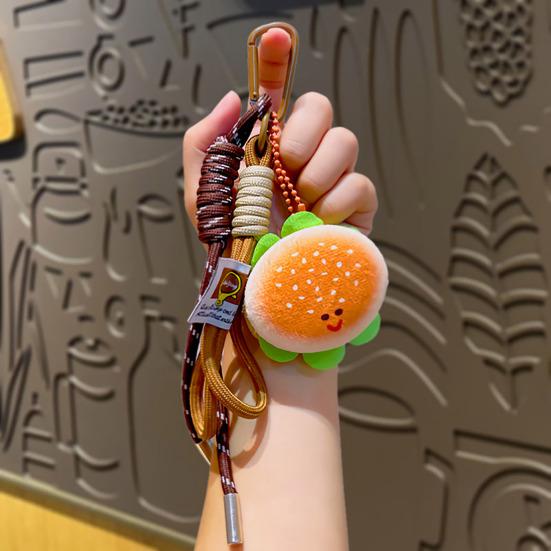 Плюшевый брелок-подвеска Милые пищевые брелоки для сумок рюкзаков Мягкий улыбающийся хлеб пончик бургер Плюшевый подвес для сумки Декоративные аксессуары на шнурке