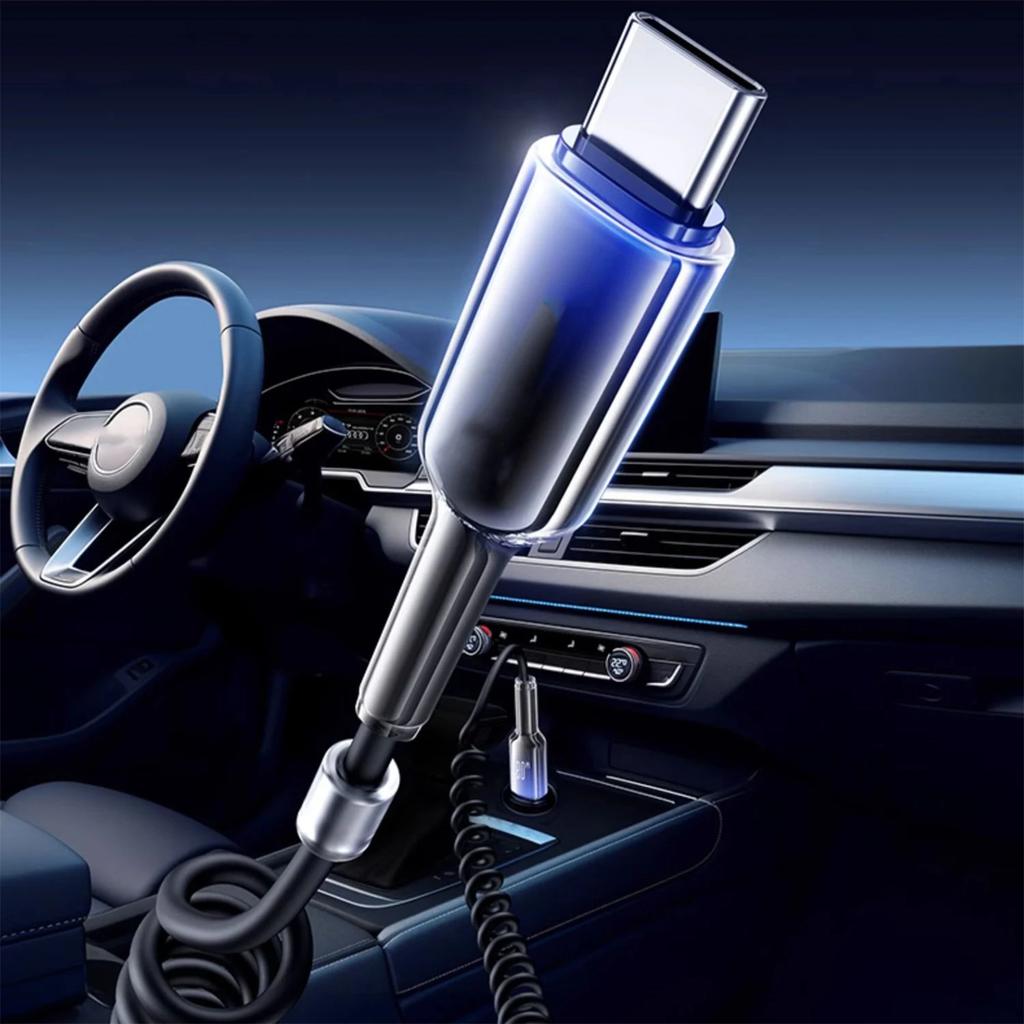 Кабель быстрой зарядки 10А USB Type C, пружинный телескопический шнур для автомобильного зарядного устройства, для iPhone 17 16 15 Pro Max, Xiaomi, Huawei, кабели USB C