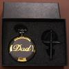 2pcs/set, ‘Dad’ Quartz Pocket Watch for Men & 1PC Classic Black Cross Necklace, Ideal Choice for Gifts To Father