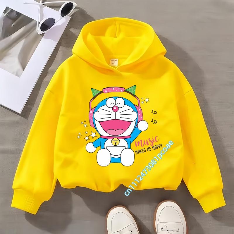 1-12 years old, long-sleeved Doraemon children's hooded sweatshirt for boys, girls' casual top with cartoon print