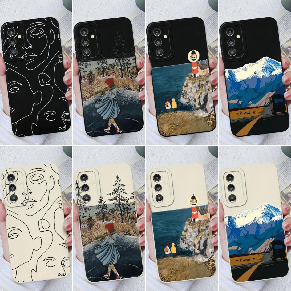Phone Case For Samsung Galaxy M32 A32 A31 A51 A13 A14 A03 Camera Protection Soft Silicone Cover Art Sketch Fashion Cases For Samsung Fundas Bumper