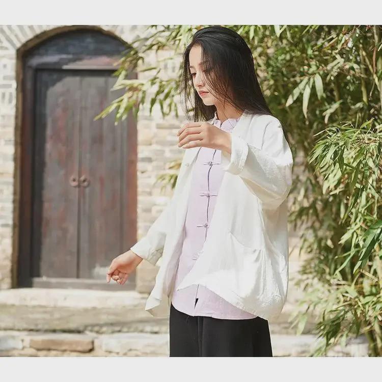 Mori Girl Linen Loose Cardigan: Artistic Batwing Top, Airy Spring & Autumn Women's Button Jacket