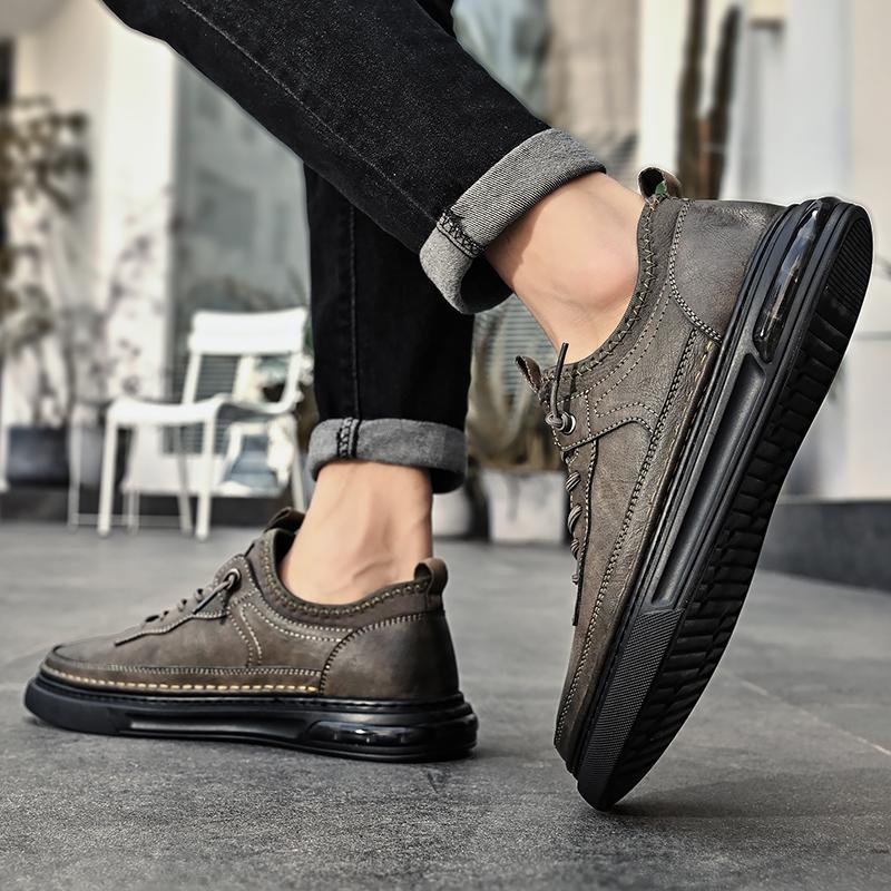 Кроссовки, мужская рабочая обувь, осень 2024, новая роскошная кожаная обувь высокого качества, классическая спортивная мужская обувь на шнуровке на открытом воздухе