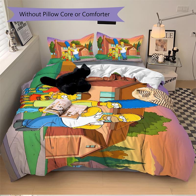 3Pcs Simpsons Family Adventure Bedding Set Soft Fabric Duvet Cover Pillowcases Home Xmas Halloween Gift 1 Duvet Cover 2 Pillowcase S1894