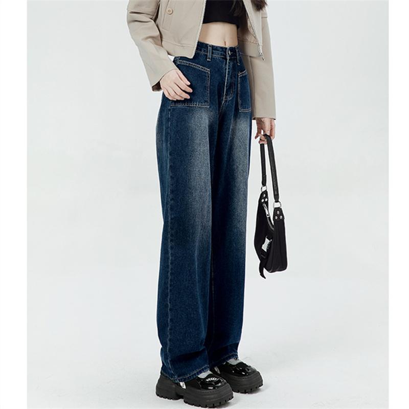 Новая весенне-осенняя уличная одежда, широкие прямые корейские женские модные винтажные джинсовые брюки с высокой талией, женские свободные длинные джинсы в стиле Харадзюку