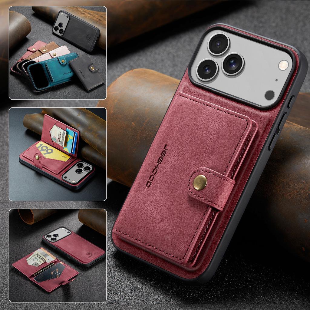 Ретро Магнитный Кожаный Чехол для iPhone 17 Pro Max Air 16 Plus 16E 15 14 13 Mini 12 11Pro Съемный Кошелек с Слотом для Карт Чехол-Подставка