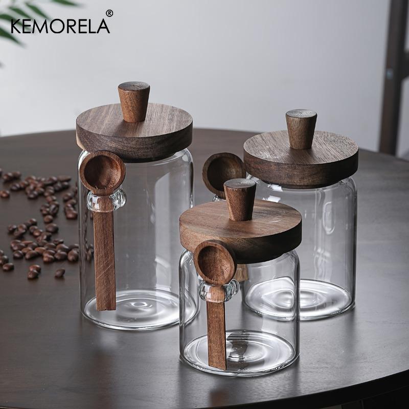 KEMORELA Набор из 1/3 герметичных стеклянных банок с крышками и ложками Прозрачные маленькие контейнеры для хранения продуктов для конфет, специй, кухонного хранения