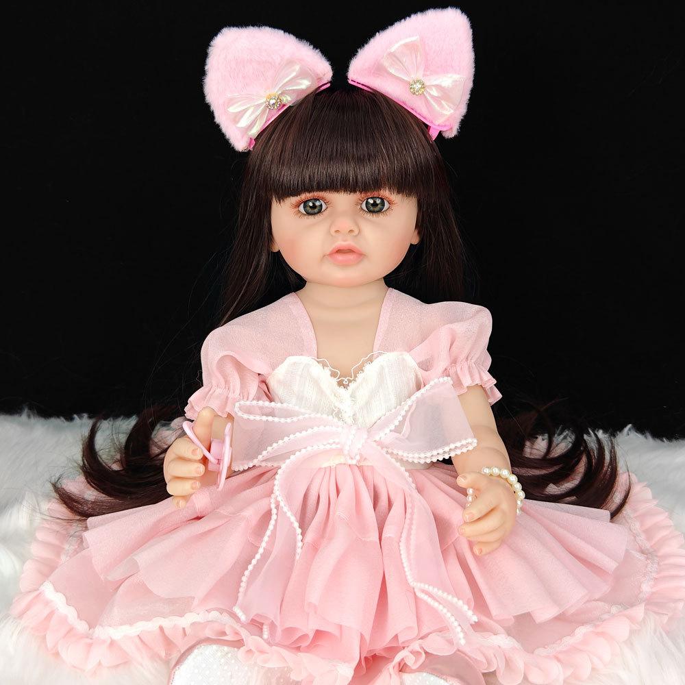 Реалистичная кукла-реборн из мягкого силикона 55 см 22 дюйма с одеждой, магнитной соской, бутылочкой для кормления, набором ручной работы, подарком на день рождения для девочки