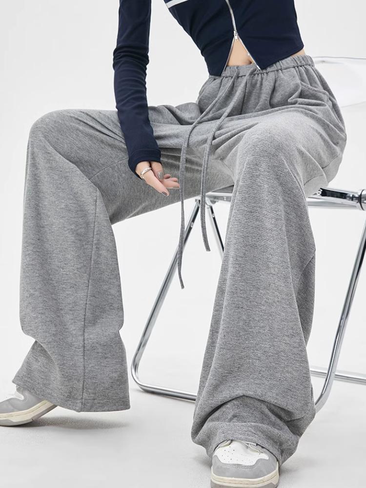 Широкие брюки женские весенне-осенние клейкие рисовые брюки свободные ленивые повседневные брюки с высокой талией корейская уличная одежда