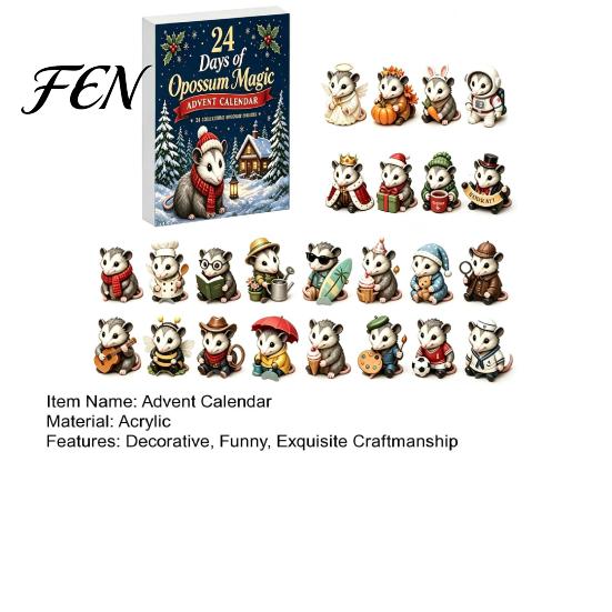 Acrylic Pendant Set 24 Days Christmas Advent Calendar with 2D Flat Possum Pendants, Hanging Ornaments Festive Countdown for Tree Decoration