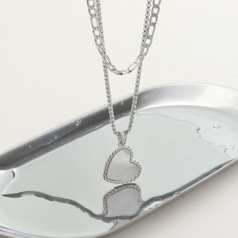 Titanium Steel Double Stacked Neck Chain Handmade Heart Clavicle Chain Female Lady Girl