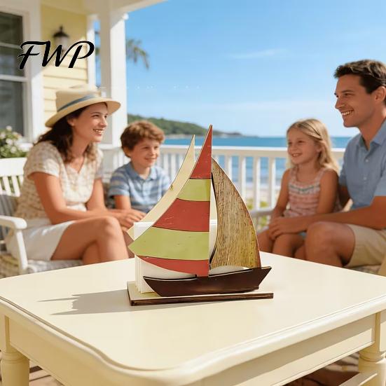 Wooden Napkin Dispenser Vintage Nautical Sailboat Holder Freestanding Tabletop Paper Towel Coastal Style Tissue for Kitchen Restaurant Dining