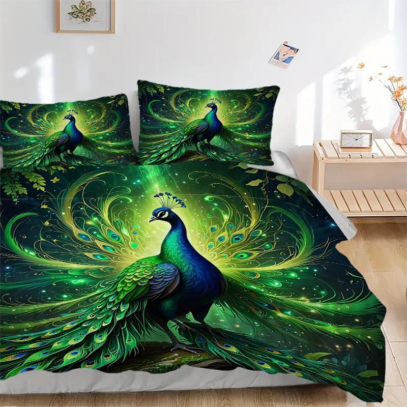 3pcs Enchanted Peacock Design Bedding Set - Includes Quilt Cover and Pillowcases, Suitable for All Seasons, Machine Washable - Ideal Gift for Fam