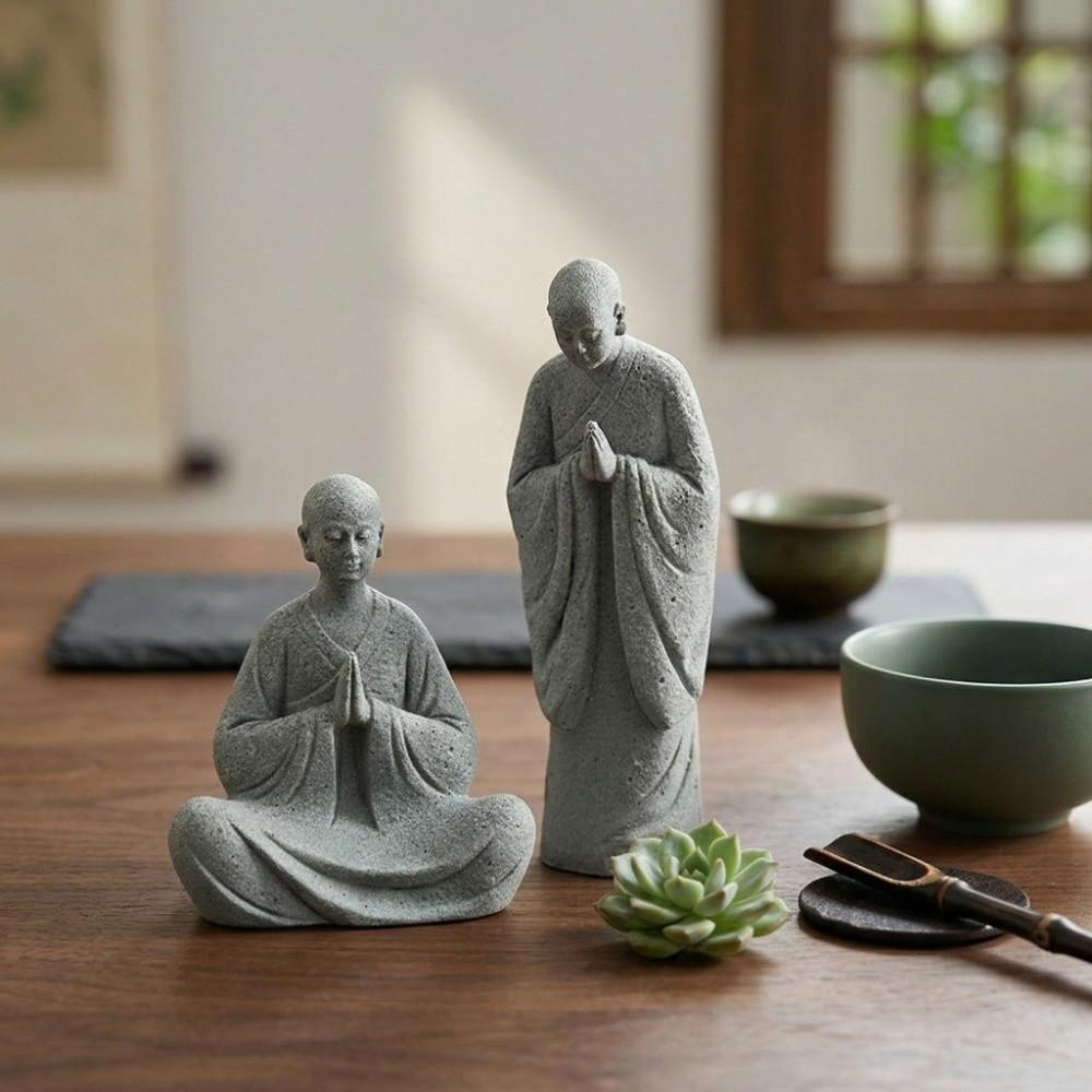 Micro-Landscape Meditation Monks Figurine Resin Funny Zen-Themed Decoration Desk Home Prayer Monks Statues