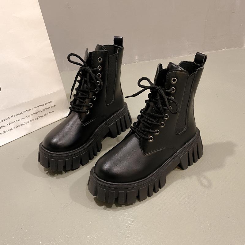 Ботинки Мартин на шнуровке на толстой подошве женские 2024 осень и зима новые корейская версия кожаные женские ботинки удобные на мягкой подошве женские полусапоги
