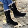 Women's Winter Mid-Calf Snow Boots Warm Faux Fur-Lined Non-slip Side Zip Faux Suede Tall Boots for Women Round Toe Fuzzy Chunky Heel Walking Boots
