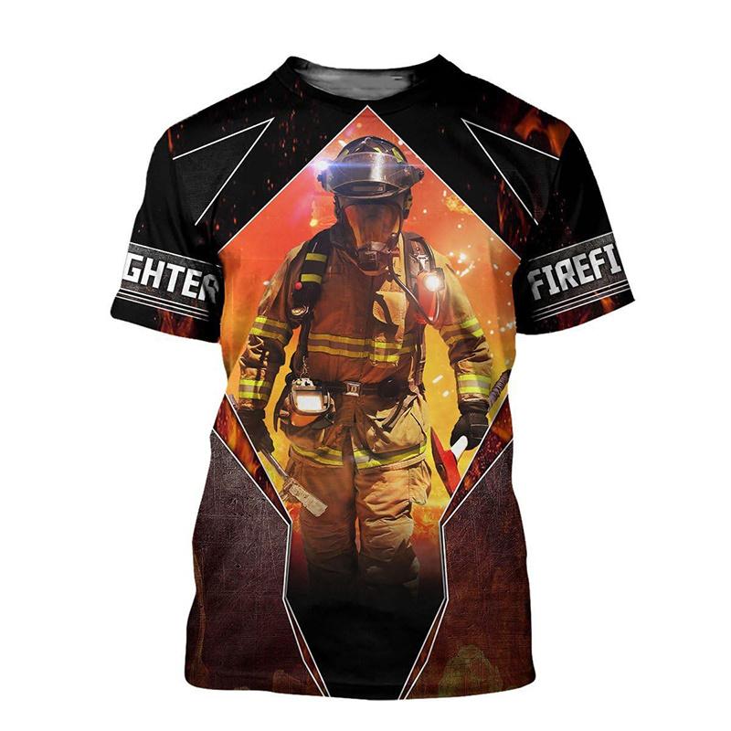 Summer 3D Firefighter Fireman Print T Shirt Kid Fashion Streetwear Short Sleeves Harajuku Clothing Gym T-shirts For Men Tees