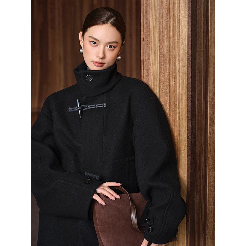 Угловая пряжка ленивый силуэт шерстяное пальто женское двустороннее