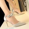 European and American Style Women's Thin Heeled 9.5CM High Heeled Satin Rhinestone High Heeled Shoes with Sandals