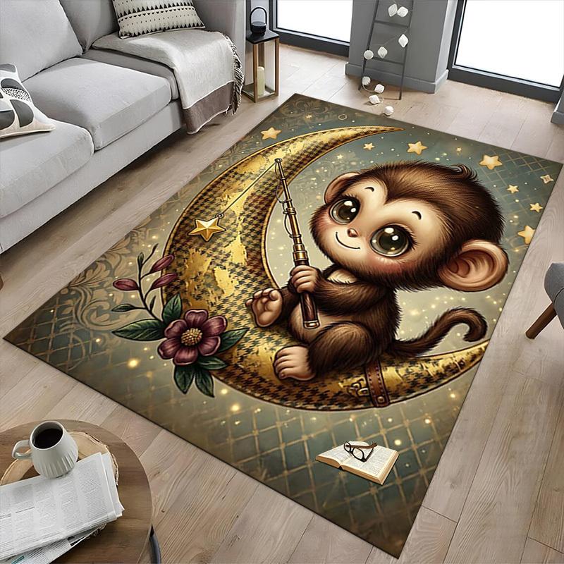 1PC Monkey Star Non-Slip Floor Carpet Compatible for Office&Living Room&Bedroom&Dining room - Soft & Pattern-G0394