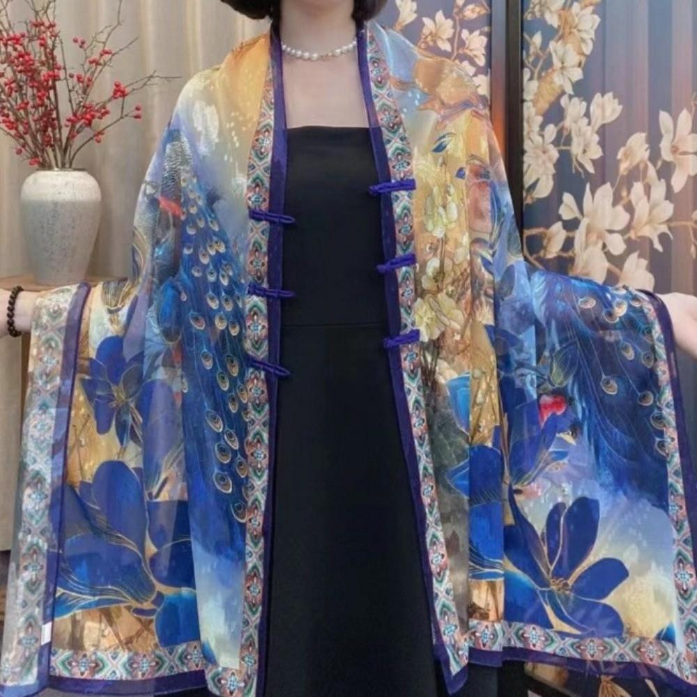 Retro Style Lady Silk Scarf Sunscreen Travel Photography Scarf Elegant Tudung Scarf  Beach