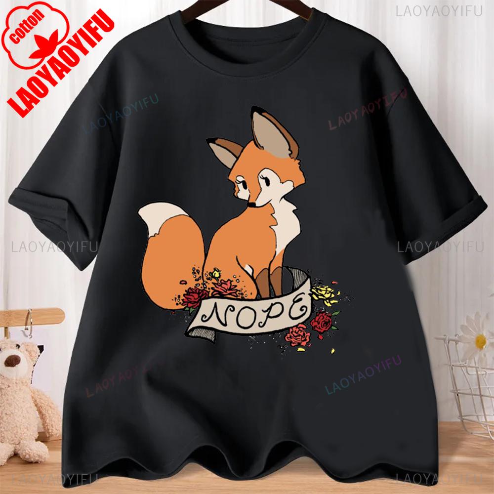Lovely Cartoon Fox Graphic T-shirts Comfort and Fashion Coexist Short-sleeve Round Neck Regular Fit Clothes CRAZY FOX LADY