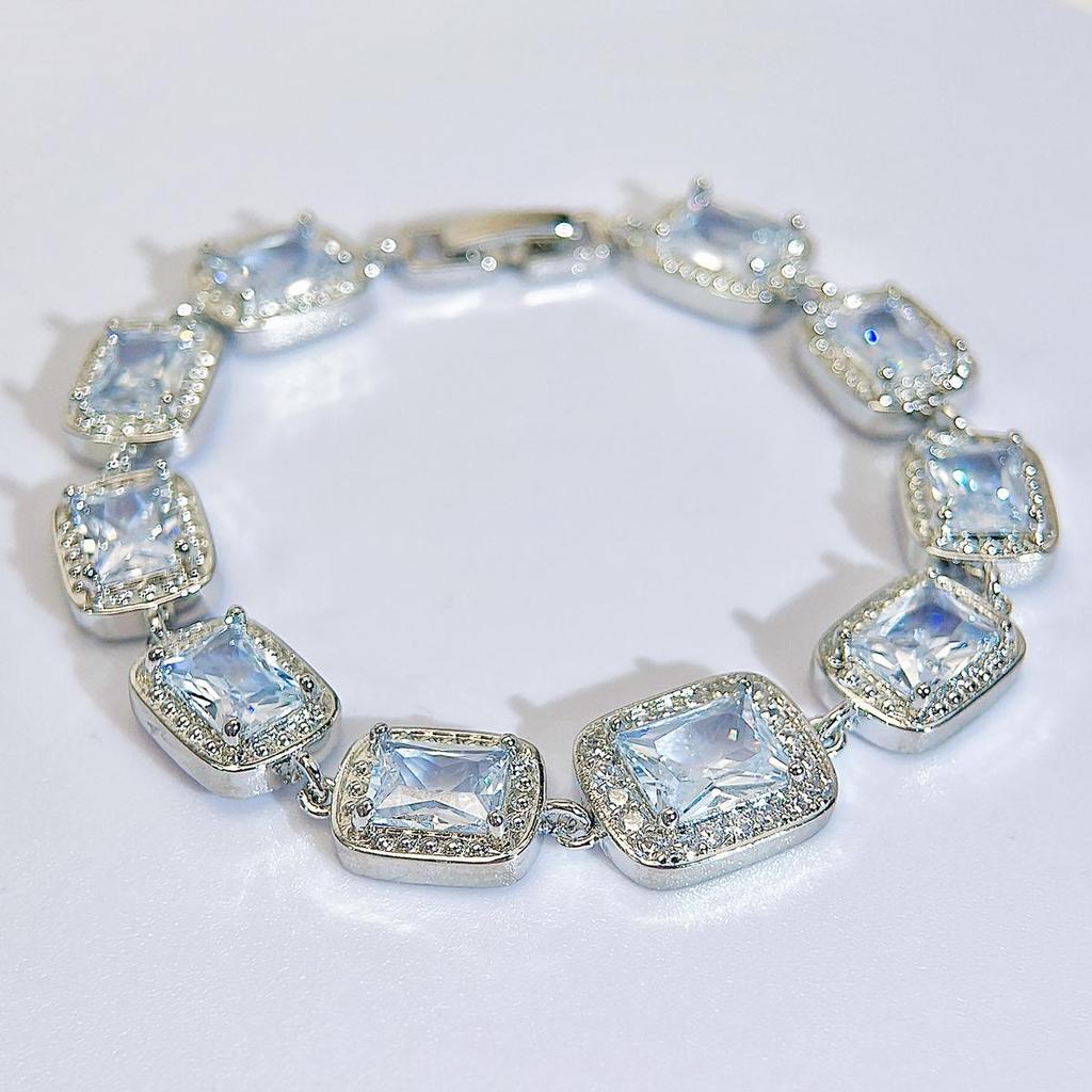 CMM High Quality Ice Cut Cubic Zirconia Rectangle Charm Tennis Bracelet Luxury Wedding Bridal Hand Jewelry for Women