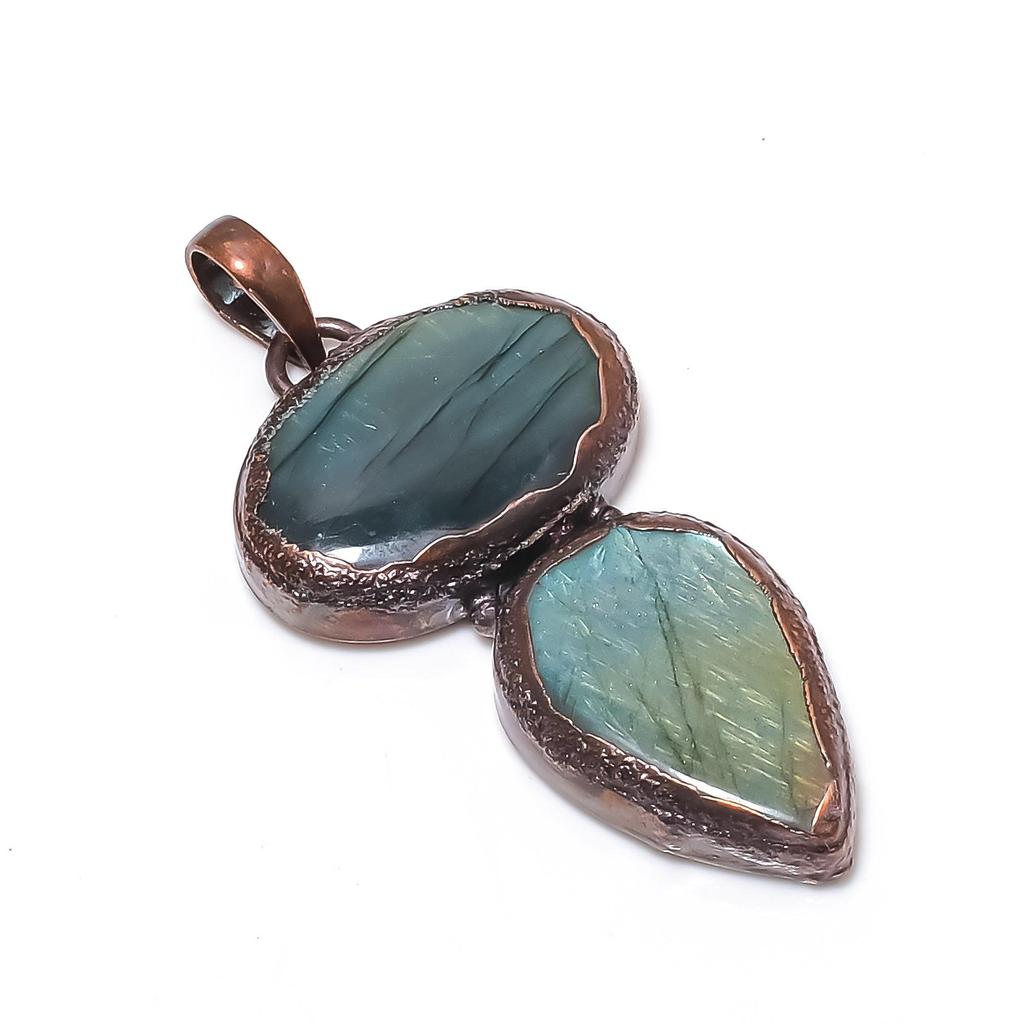 Labradorite Pendant, Handmade Gemstone Copper Electroformed Pendant Antique Jewelry, For Gift Silver Jewelry