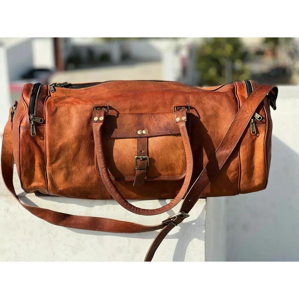 Large Leather Goat Carry Duffel Weekend Luggage Travel Overnight Bag