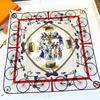 990CM Hand-Rolled Edge Bike And Hat Printed Square Scarf Sun Protection Twill Silk Shawl Women Luxury Handmade Curled Headscarf