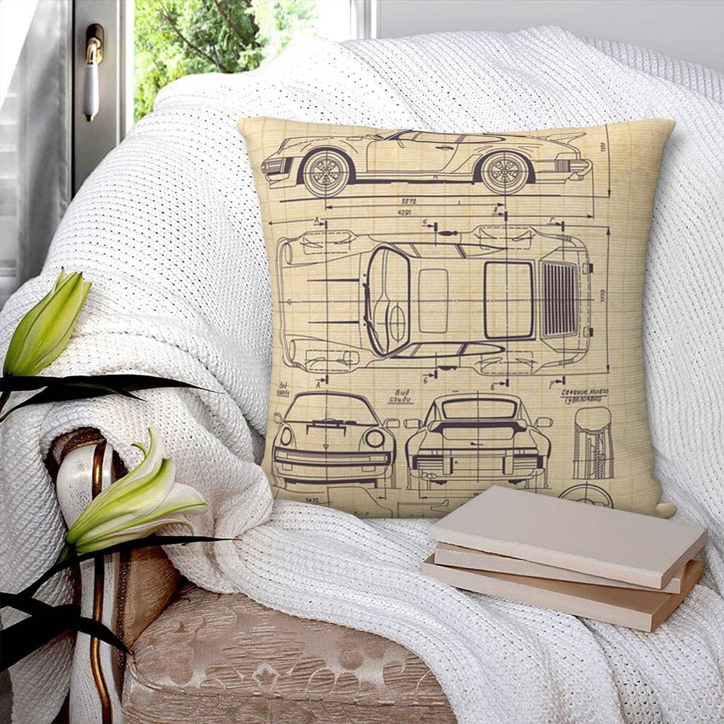 Blueprint Square Pillowcase Pillow Cover Polyester Cushion Decor Comfort Throw Pillow for Home Living Room