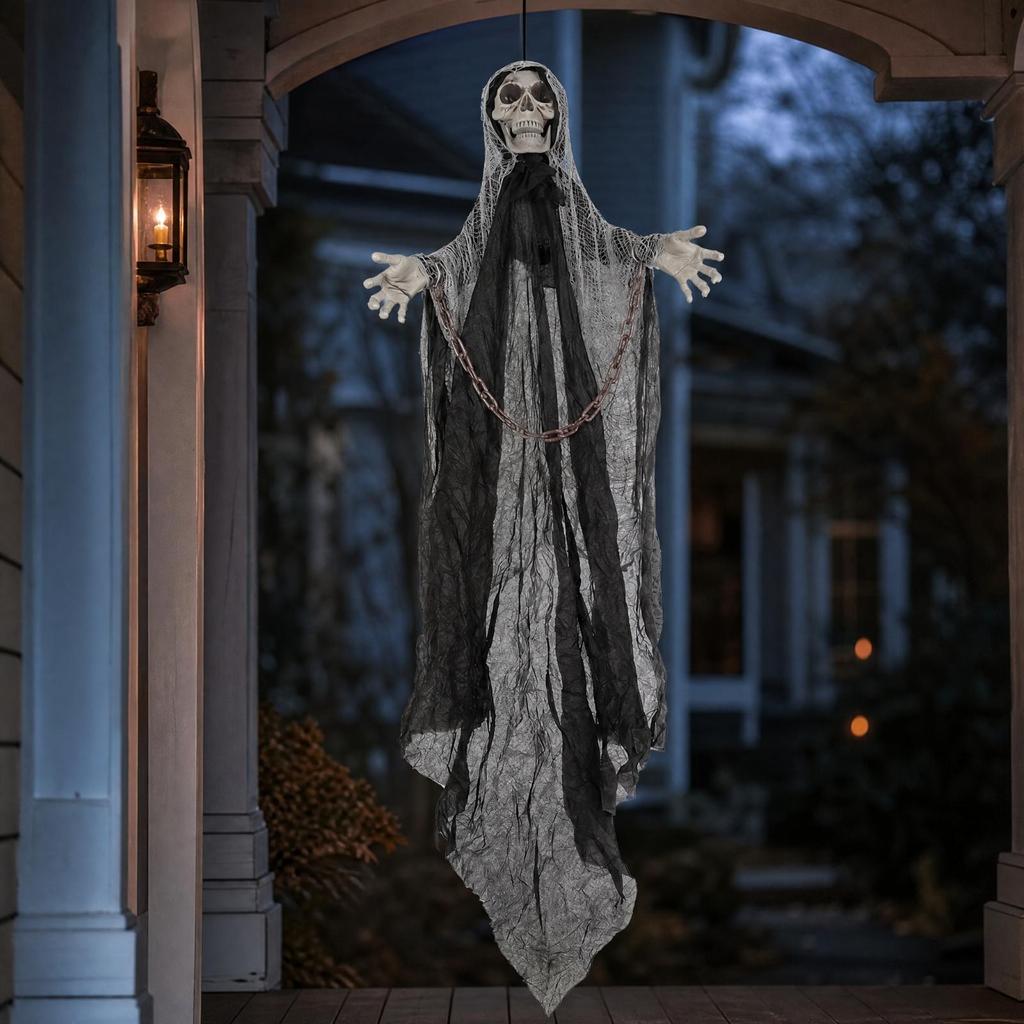 Подвесное украшение «Скелетный призрак» с черепом и цепью. Страшное для прихожих, садов