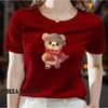 Женская повседневная футболка с коротким рукавом и круглым вырезом - модная с милым мультяшным принтом медведя