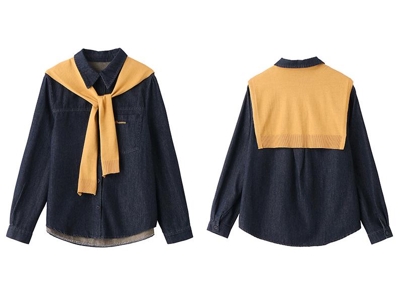 Весенняя мода 2025 Джинсовая куртка и юбка средней длины с шалью - Набор из трех предметов (CY8115)