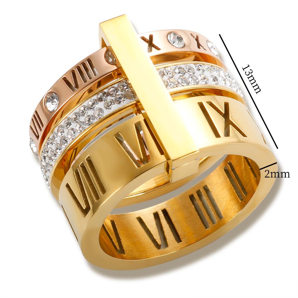 18K Gold-Plated Diamond Women's Stainless Steel Ring In Luxury European and American Style