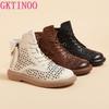 Fashion GKTINOO Women's Boots Sneakers Hollow Out Fashion Genuine Leather Shoes For Women 2025 New Spring Breathable Flat Ankle Boots