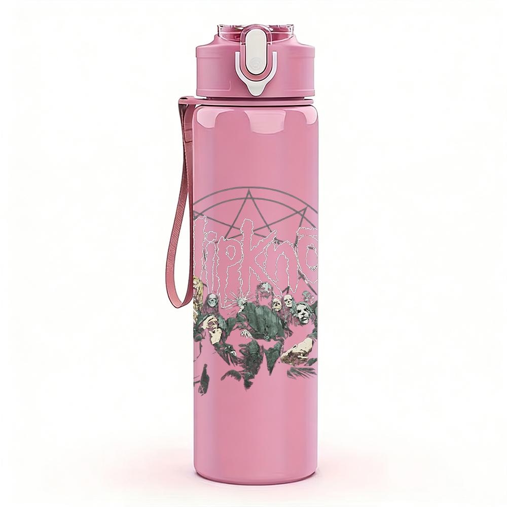 1PC Forest tree circular sketch print 750ml colorful plastic sports water bottle leakproof pop up lid with straw for outdoor work home use