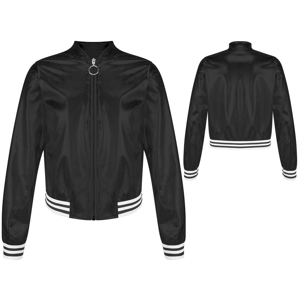 Детская блестящая бейсбольная куртка для девочек, блестящая куртка-бомбер с металлической молнией и длинными рукавами, пальто, верхняя одежда