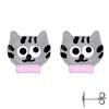 [Q6017] - Pink Gray 'Cats' Silver Earrings - 7x7 Mm