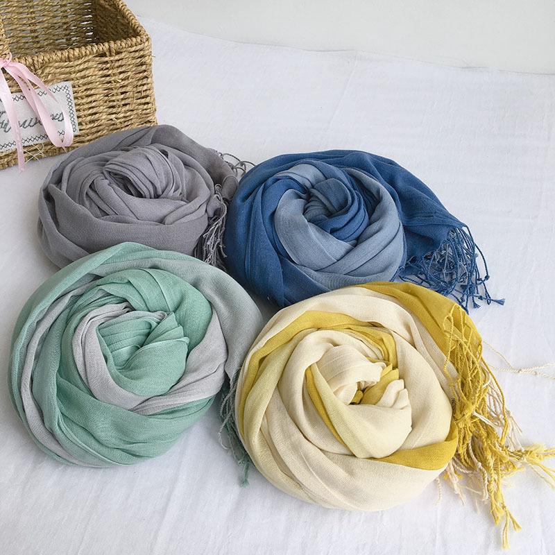 Dye Cotton Women Scarf High Quality Gradient Long Cotton Shawl Four Seasons Thin Casual Scarf For Lady