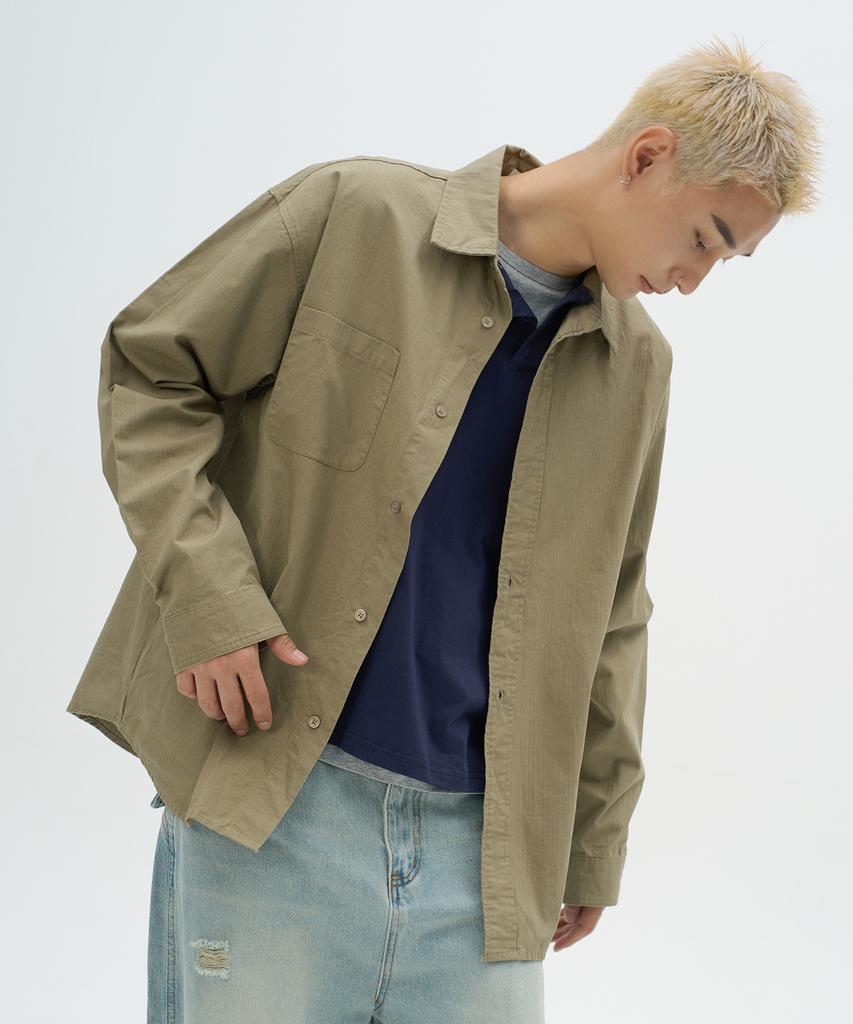 PLACESTUDIOMAN Essential Comfort Basic Standard Collar Oversized Cotton Long Sleeve Shirt_2 Colors