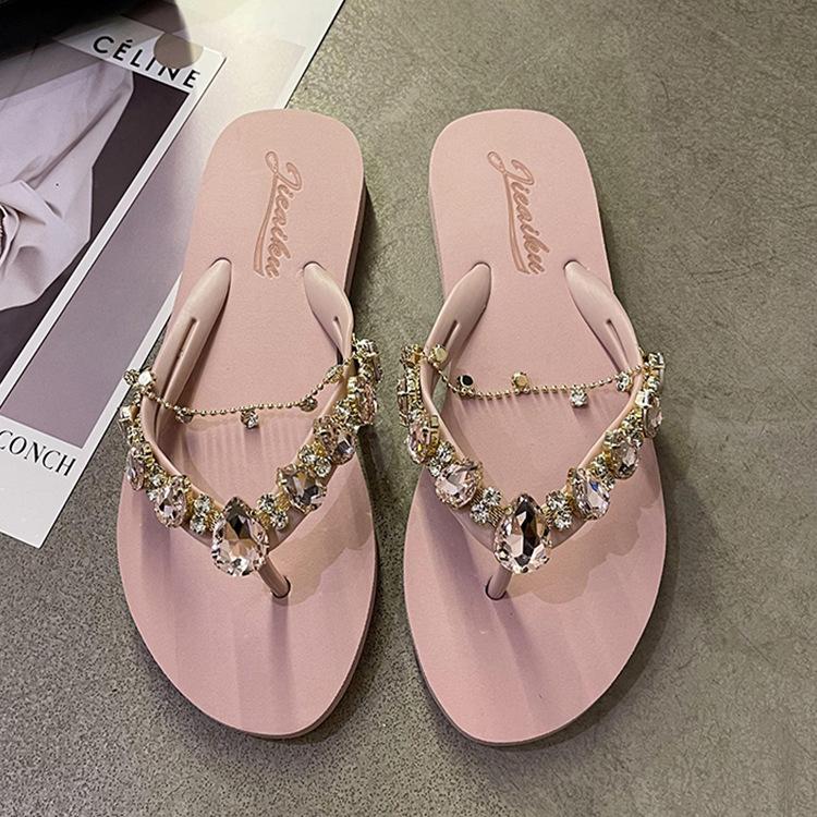 2024 Summer New Shoes for Women Fashion Slipper Outdoor Beautiful Crystal Flip Flops Girl Street Soft Sole Beach Shoes