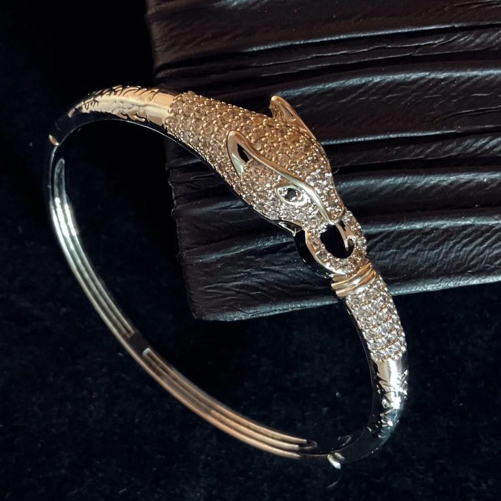 Новый Дворец Роскошная Мода Циркон Голова Леопарда Премиум Браслет Открытый Браслет