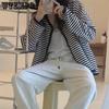 Female Harajuku Y2K Casual Top Black White Striped Cardigan Women Spring Autumn Loose Casual Long Sleeve Coat Streetwear